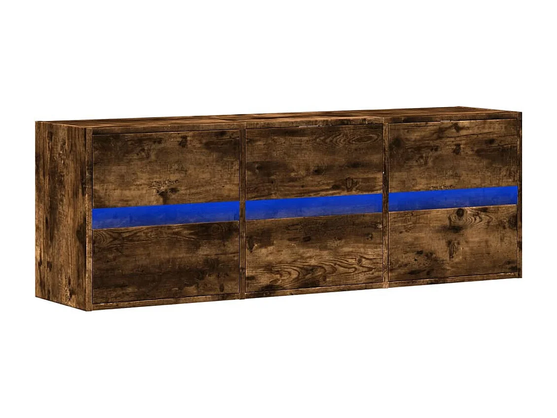 Mueble de TV de pared con luces LED roble ahumado 130x31x45 cm