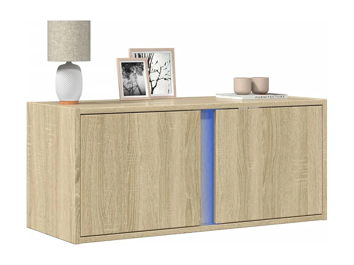 Mobile TV a Parete con Luci LED Rovere Sonoma 80x31x35 cm