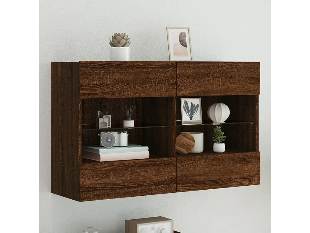 Meuble TV mural avec lumières LED chêne marron 98,5x30x60,5 cm