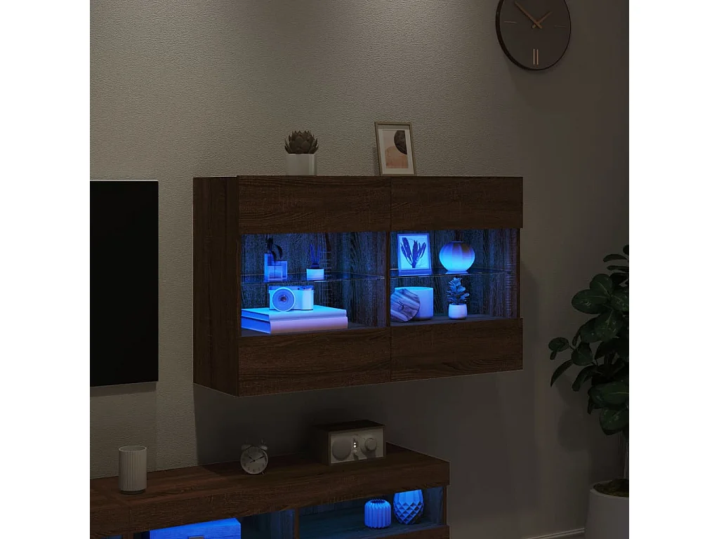 Meuble TV mural avec lumières LED chêne marron 98,5x30x60,5 cm