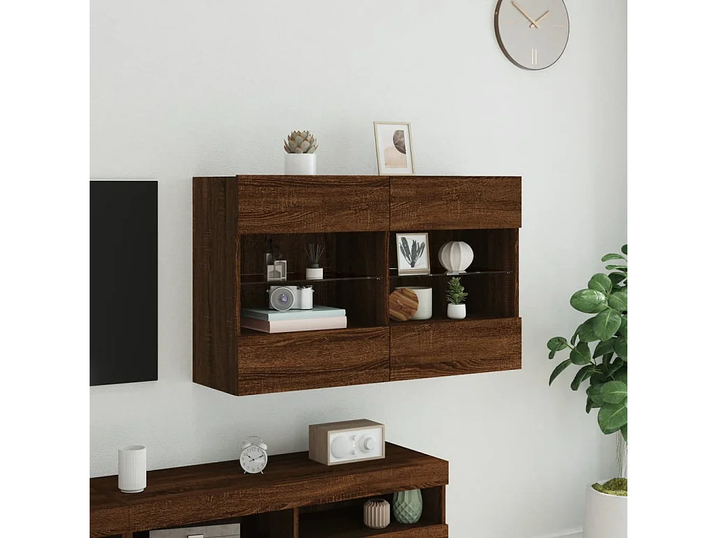 Meuble TV mural avec lumières LED chêne marron 98,5x30x60,5 cm