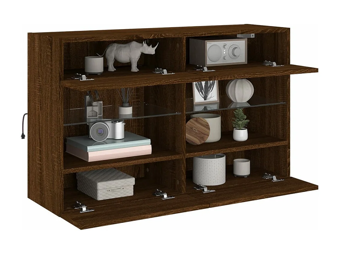 Meuble TV mural avec lumières LED chêne marron 98,5x30x60,5 cm