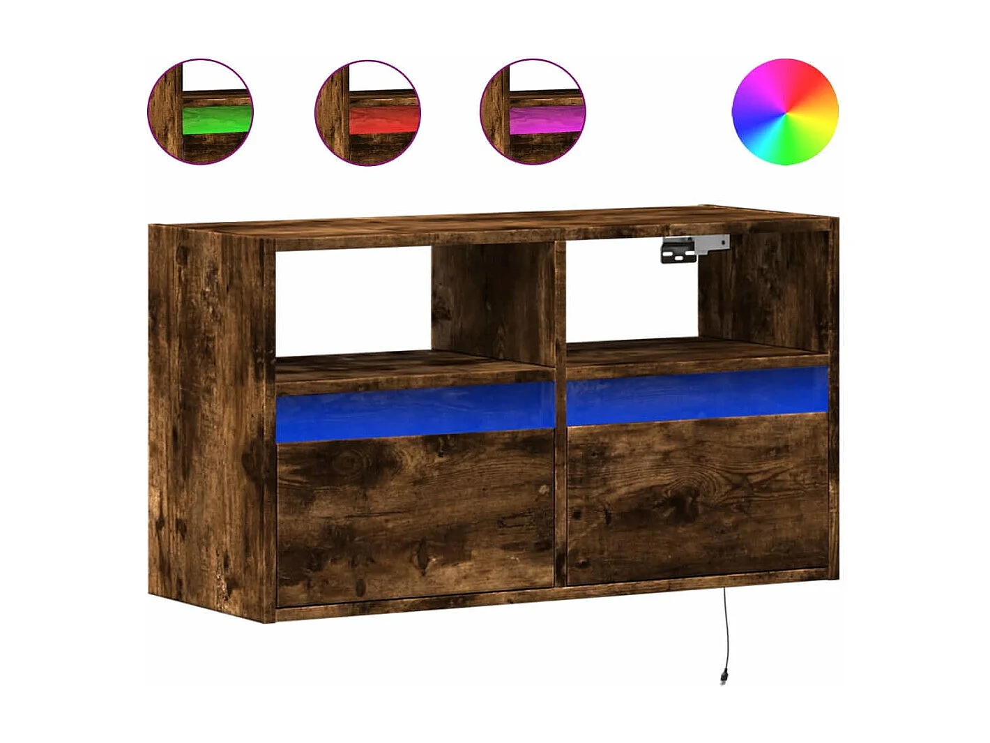 Mobile TV a Parete con Luci LED Rovere Fumo 80x31x45 cm