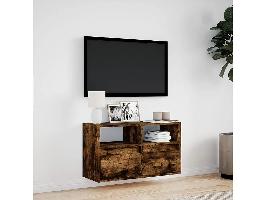Mobile TV a Parete con Luci LED Rovere Fumo 80x31x45 cm