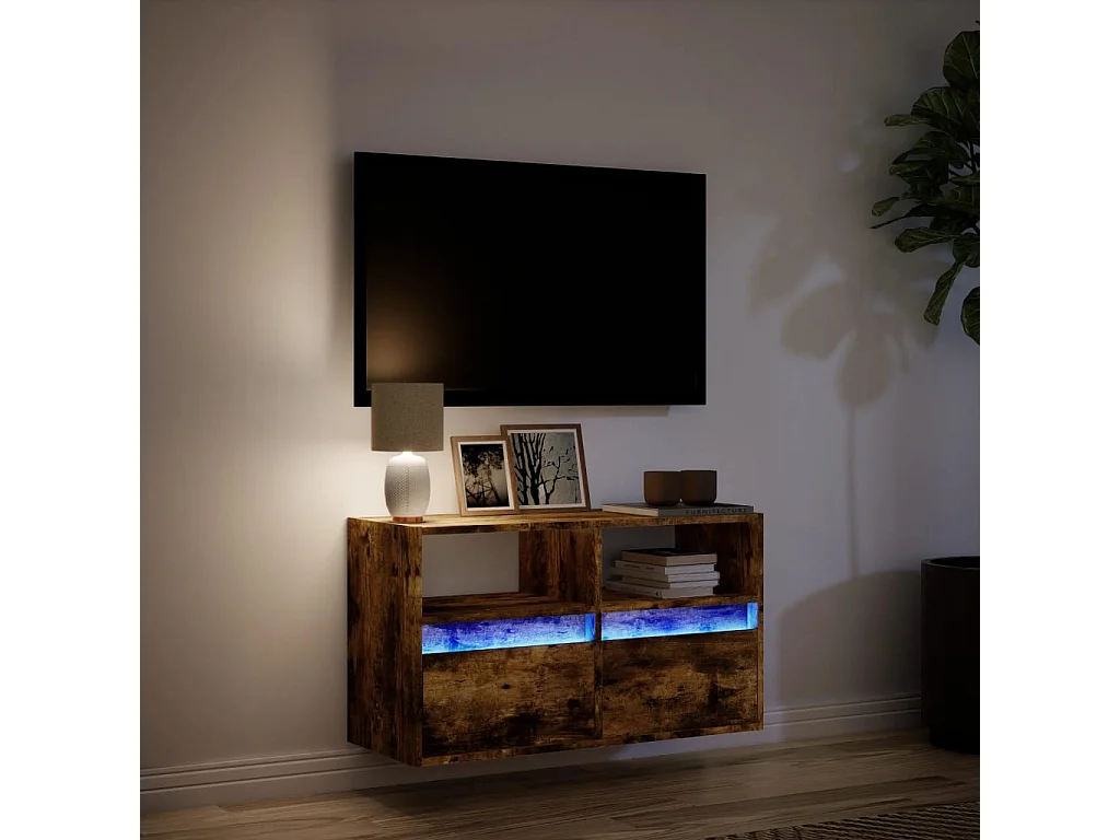 Mobile TV a Parete con Luci LED Rovere Fumo 80x31x45 cm
