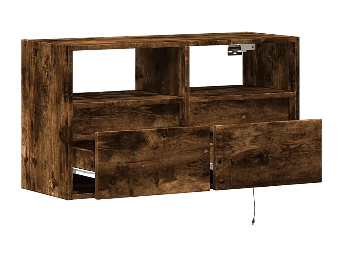 Mobile TV a Parete con Luci LED Rovere Fumo 80x31x45 cm