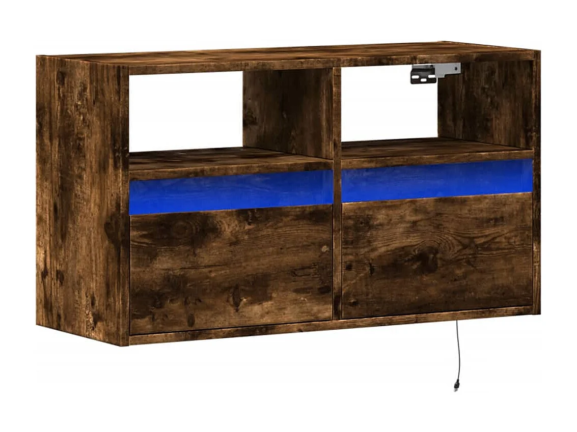 Meuble TV mural avec lumières LED chêne fumé 80x31x45 cm