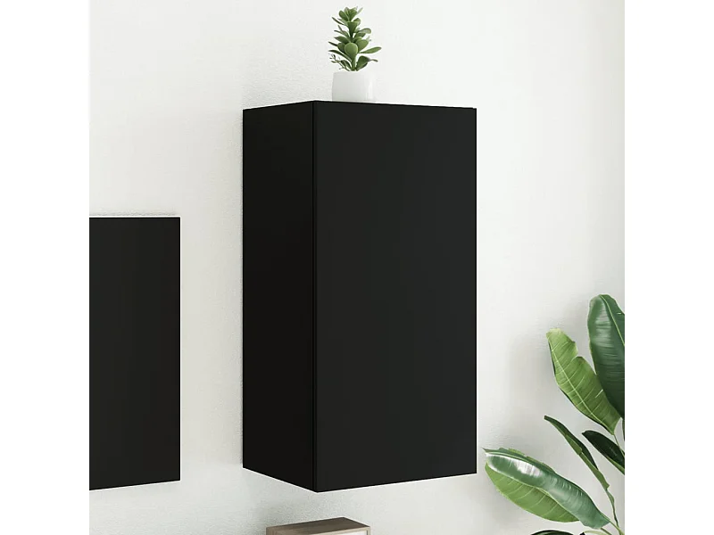 Mueble de TV de pared con luces LED negro 40,5x35x80 cm