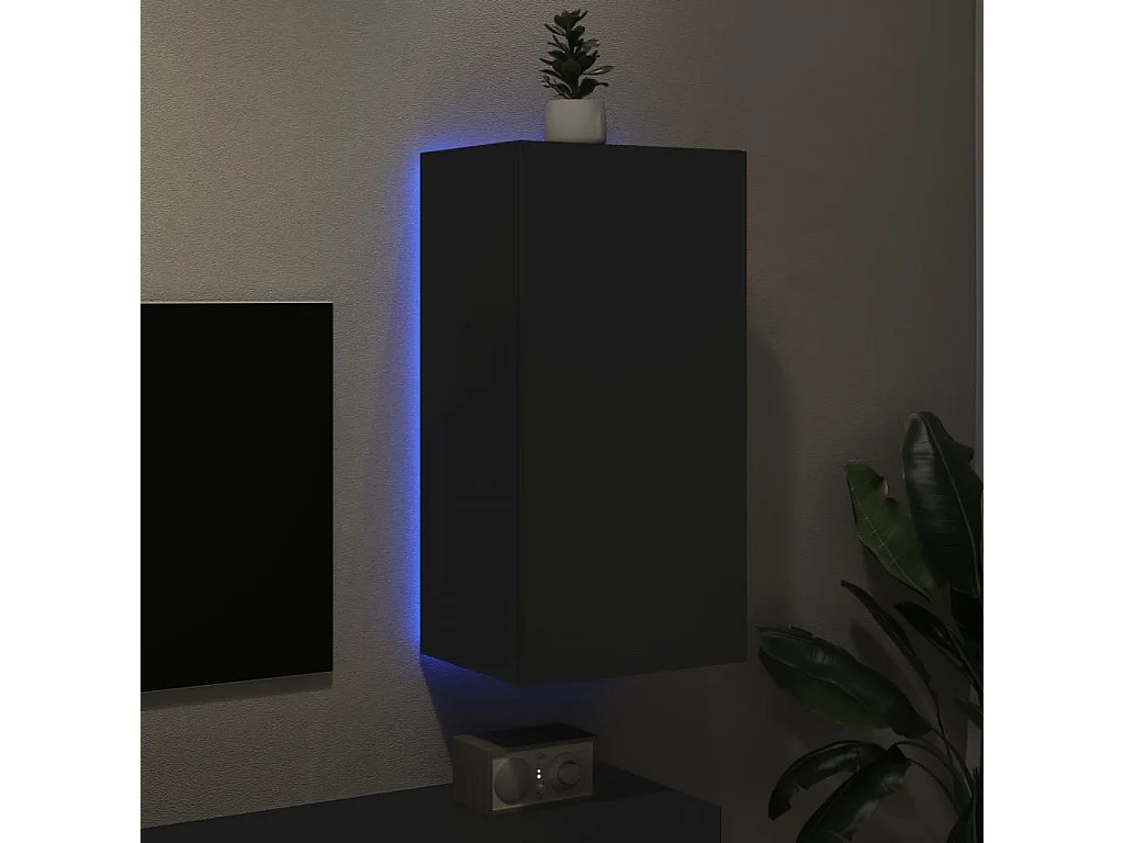 Mueble de TV de pared con luces LED negro 40,5x35x80 cm