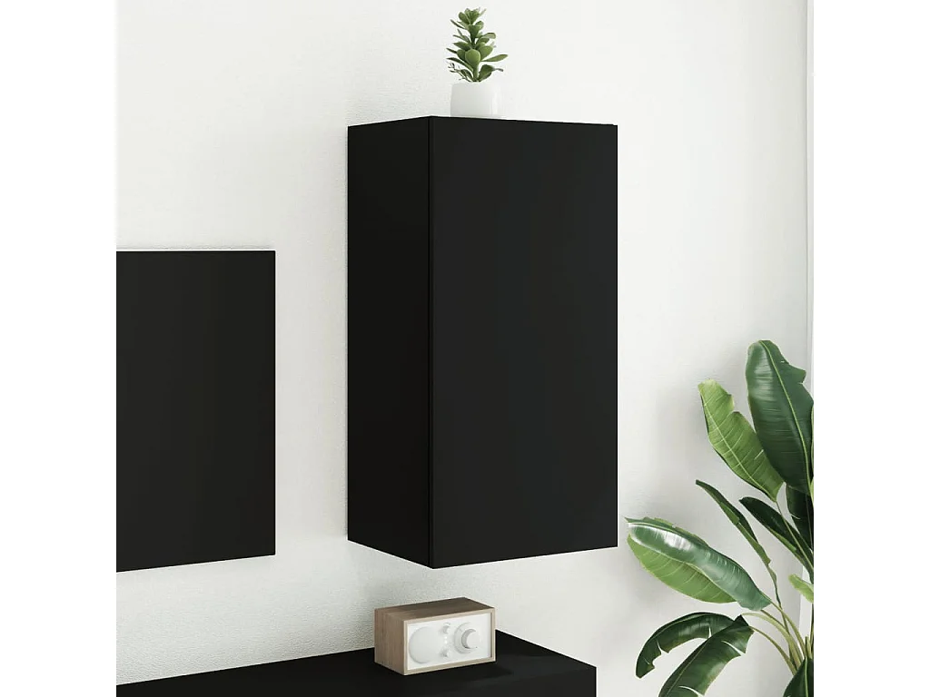 Mueble de TV de pared con luces LED negro 40,5x35x80 cm
