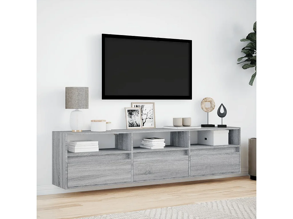 Mueble de TV de pared con LED gris Sonoma 180x31x45 cm