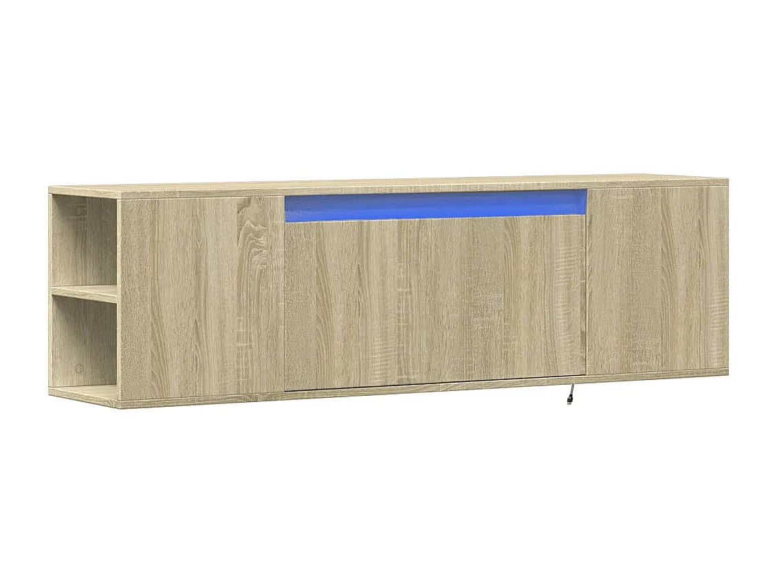 Meuble TV mural avec lumières LED chêne sonoma 135x31x39,5 cm