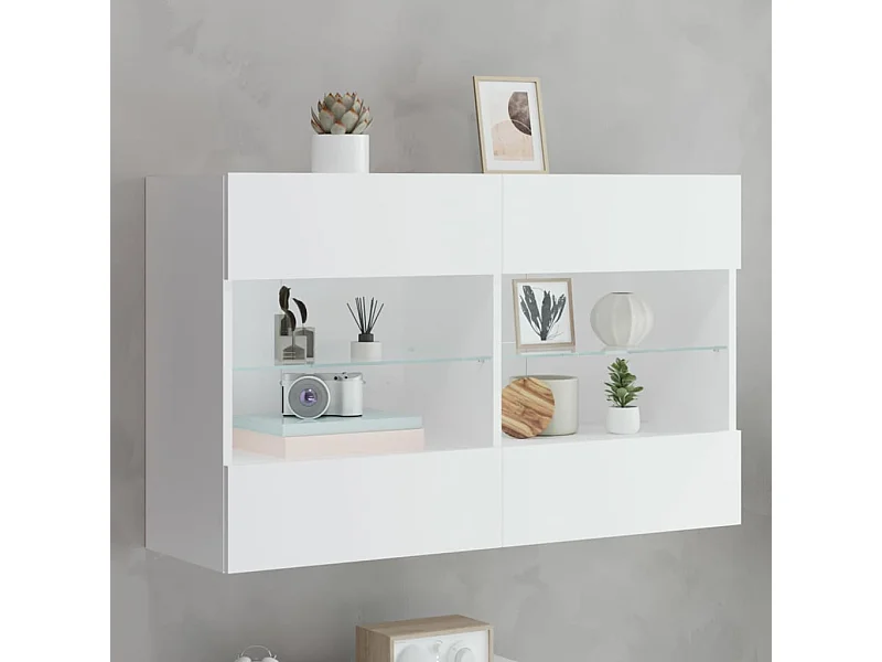 Meuble TV mural avec lumières LED blanc 98,5x30x60,5 cm