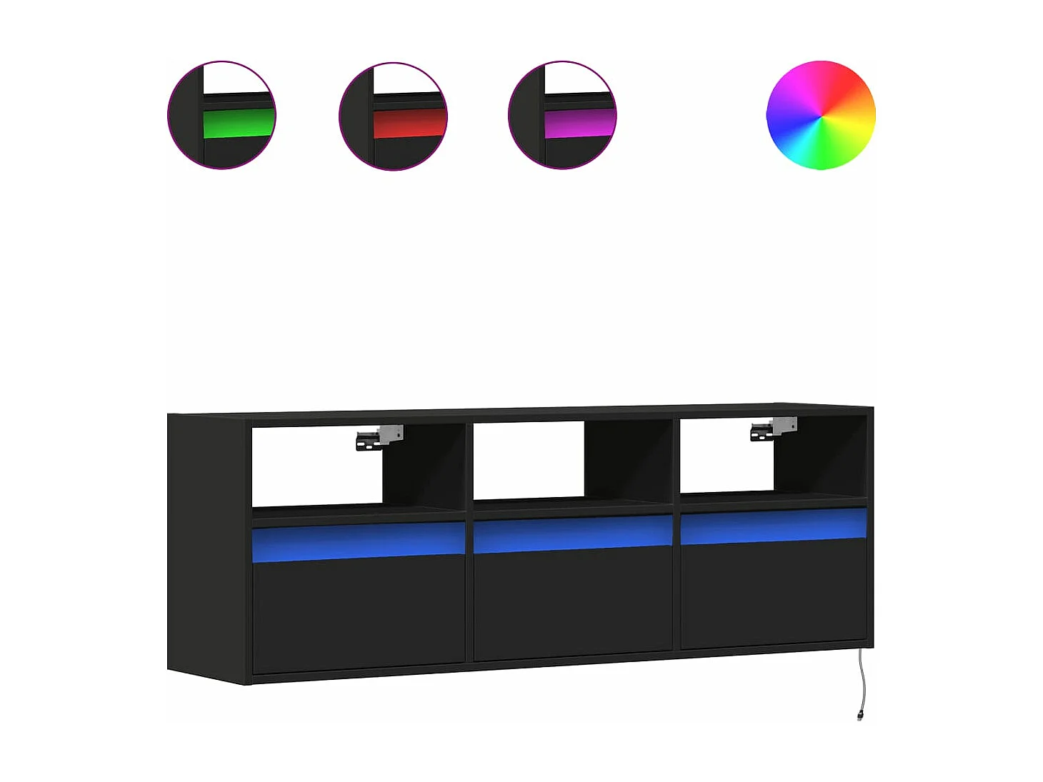 Mueble de TV de pared con luces LED negro 130x31x45 cm