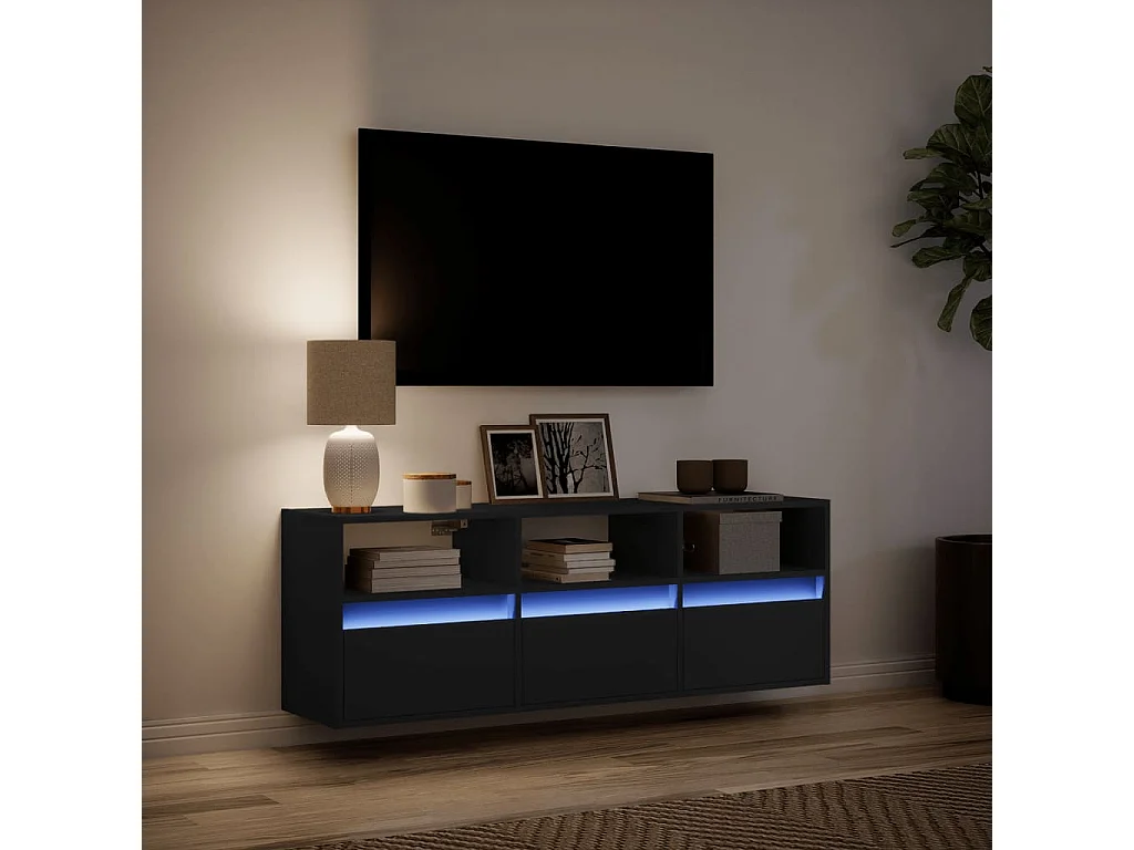 Mueble de TV de pared con luces LED negro 130x31x45 cm