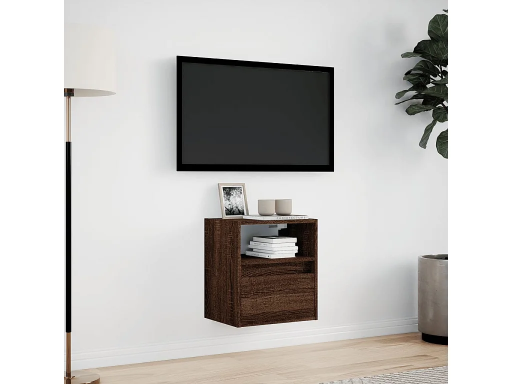 Mueble de TV de pared con luces LED marrón roble 41x31x45 cm