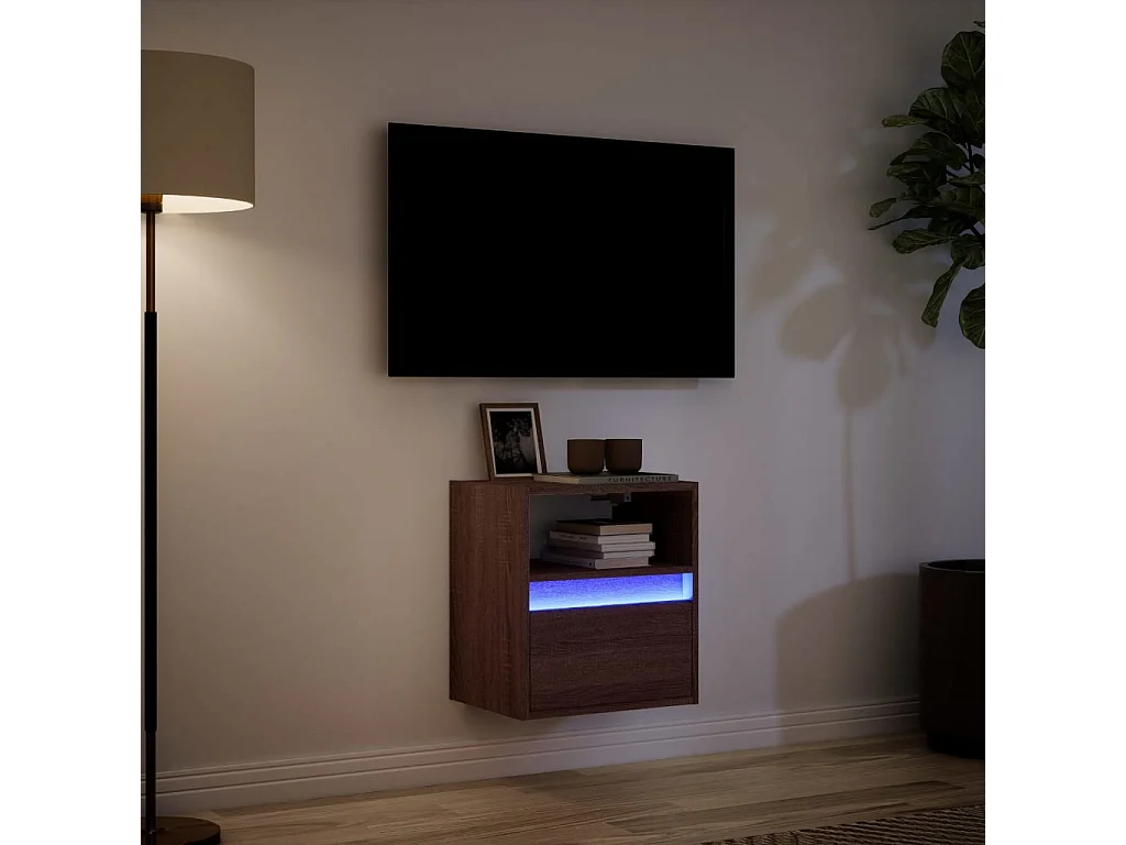 Meuble TV mural avec lumières LED chêne marron 41x31x45 cm