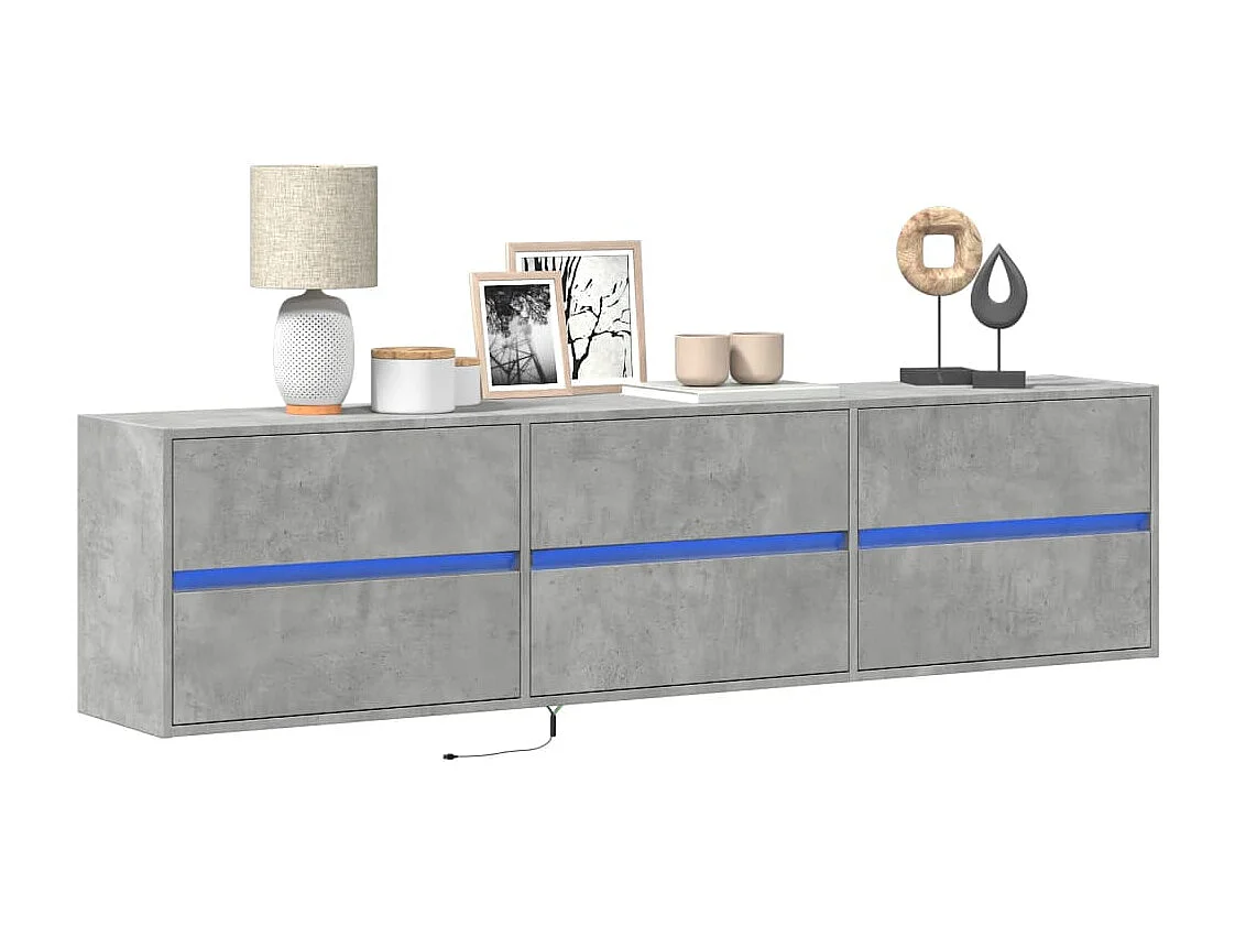 Mobile TV a Parete con LED Grigio Cemento 180x31x45 cm