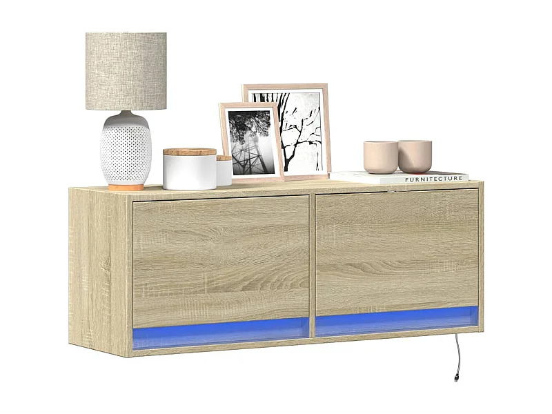 Mobile TV a Parete con Luci LED Rovere Sonoma 100x31x35 cm