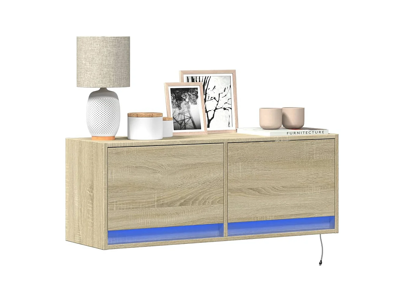 Mobile TV a Parete con Luci LED Rovere Sonoma 100x31x35 cm