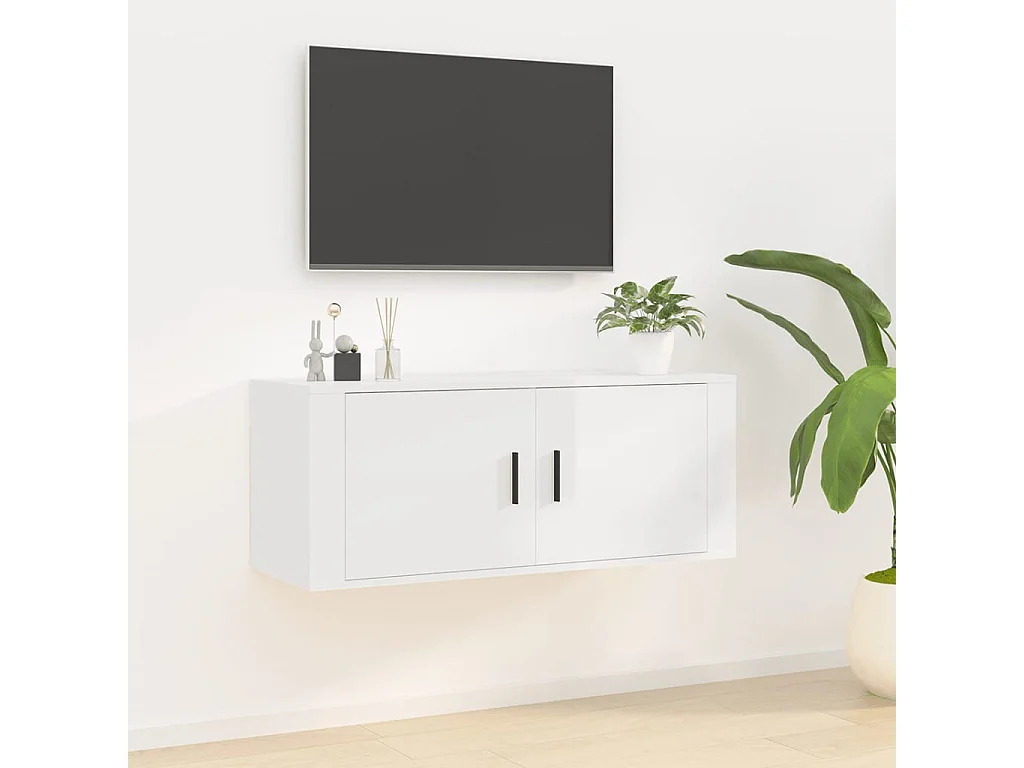 Meuble TV mural Blanc brillant 100x34,5x40 cm