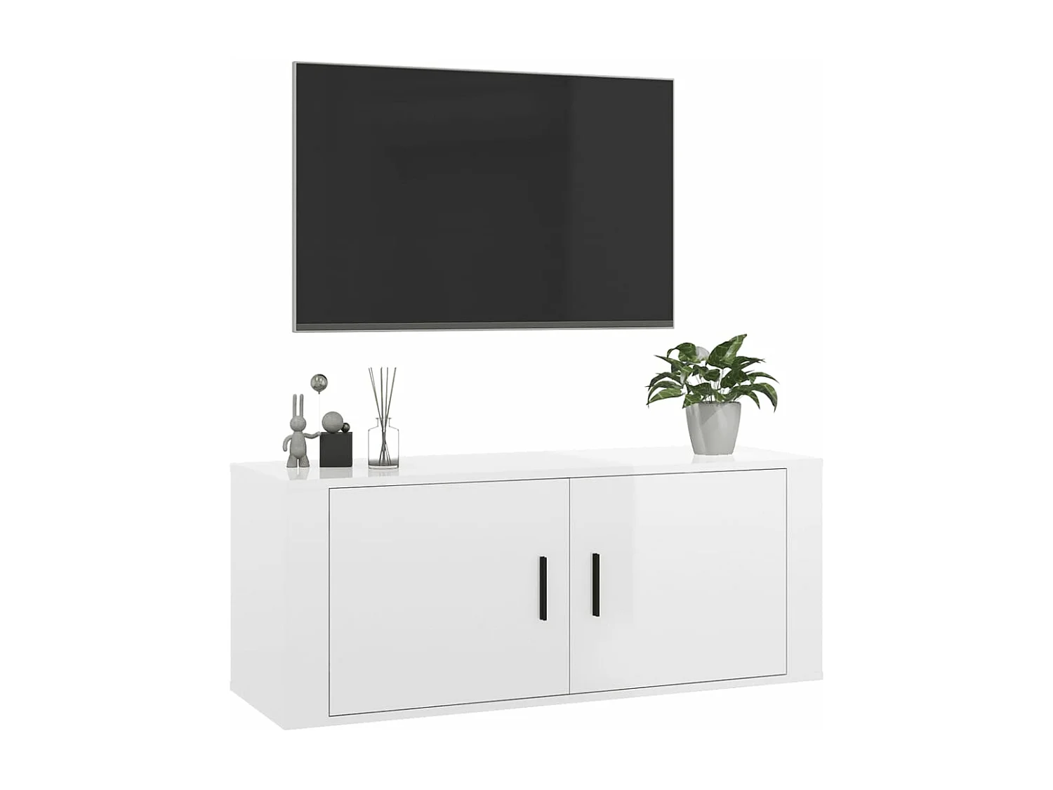 Meuble TV mural Blanc brillant 100x34,5x40 cm