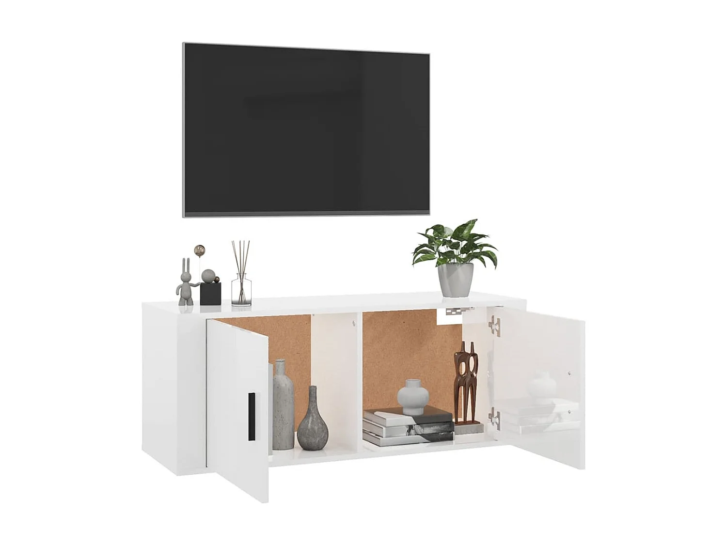 Meuble TV mural Blanc brillant 100x34,5x40 cm