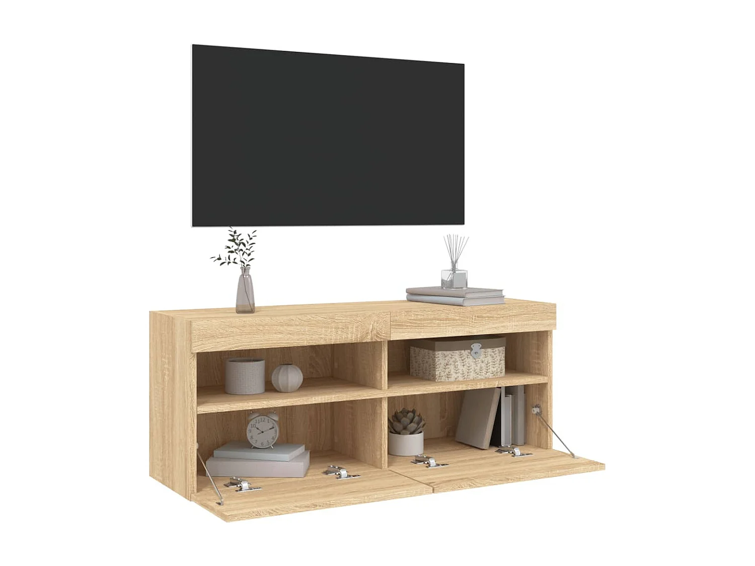 Meuble TV mural avec lumières LED chêne sonoma 100x30x40 cm