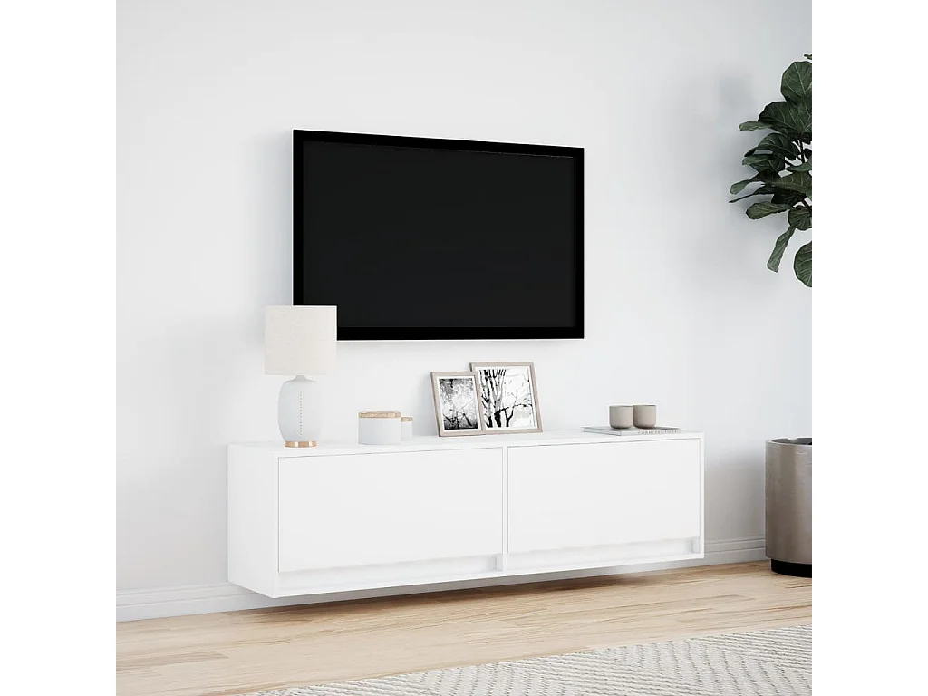 Mueble de TV de pared con luces LED blanco 140x31x38 cm