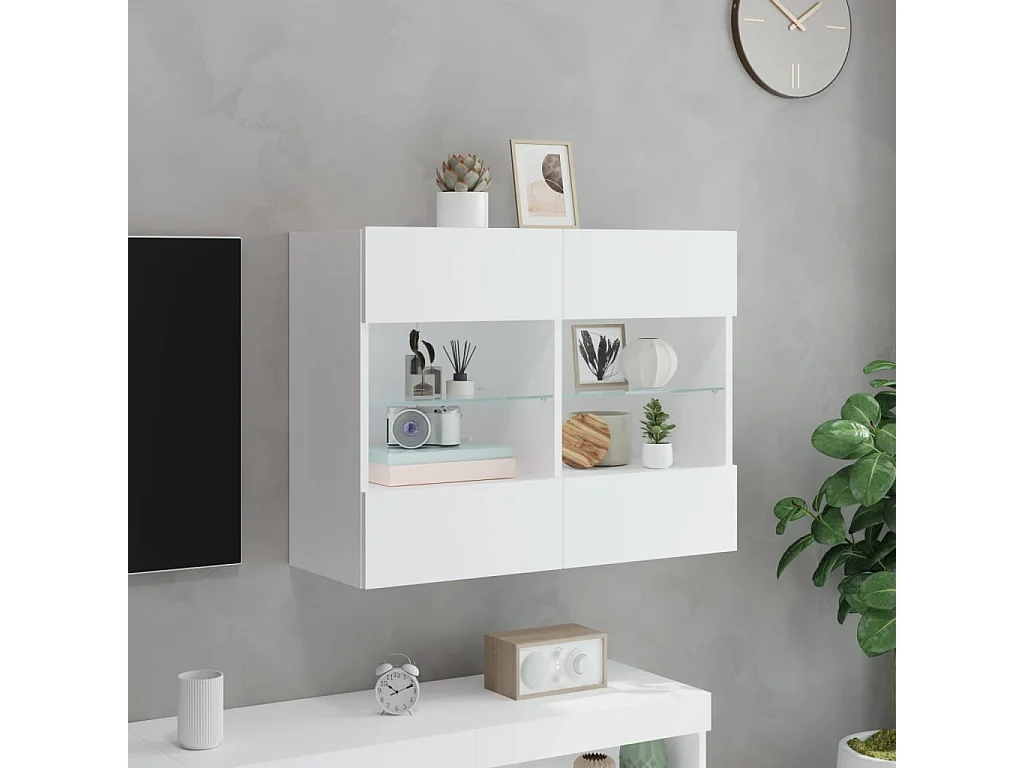 Mobile TV a Parete con Luci LED Bianco 78,5x30x60,5 cm