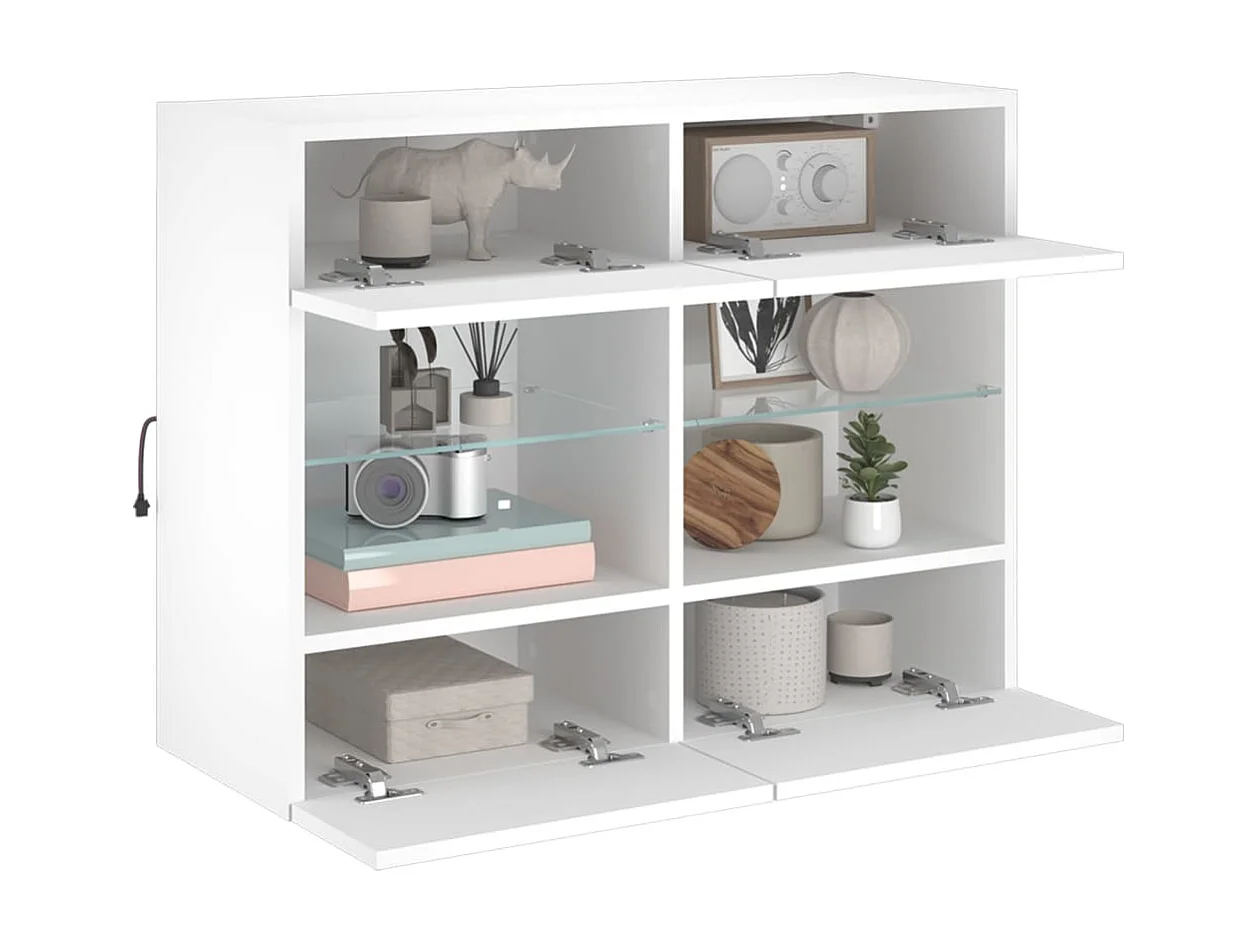 Mobile TV a Parete con Luci LED Bianco 78,5x30x60,5 cm