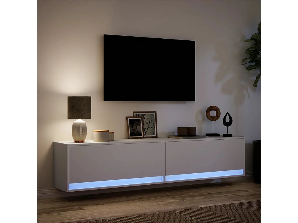 Mueble de TV de pared con LED blanco 180x31x38 cm