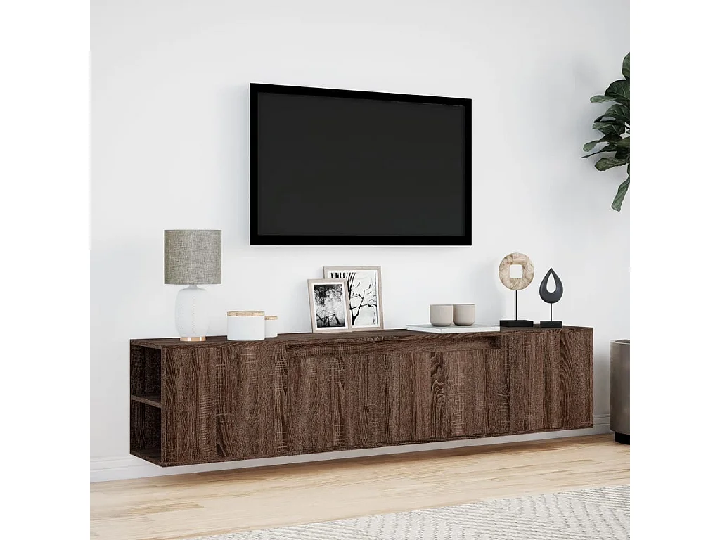 Mobile TV a Parete con LED Rovere Marrone 180x31x39,5 cm