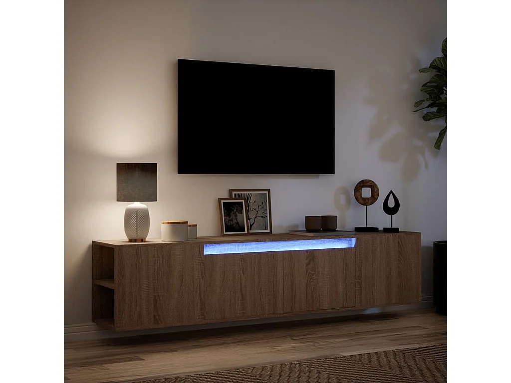 Mobile TV a Parete con LED Rovere Marrone 180x31x39,5 cm