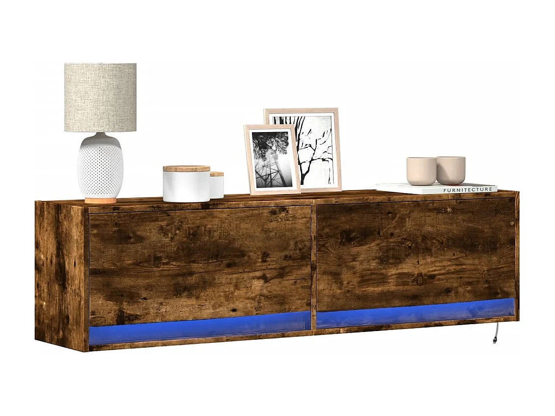 Mueble de TV de pared con luces LED roble ahumado 140x31x38 cm