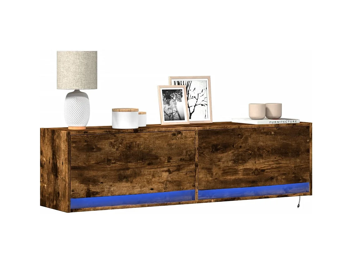 Mobile TV a Parete con Luci LED Rovere Fumo 140x31x38 cm