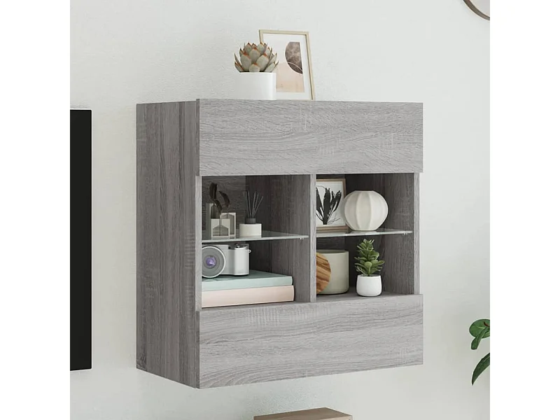 Mobile TV a Parete con Luci LED Grigio Sonoma 58,5x30x60,5 cm