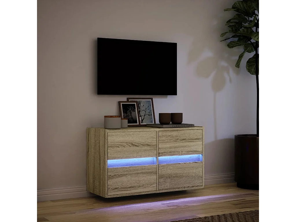 Mueble de TV de pared con luces LED roble Sonoma 80x31x45 cm