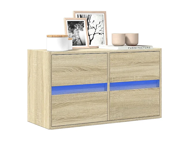 Meuble TV mural avec lumières LED chêne sonoma 80x31x45 cm