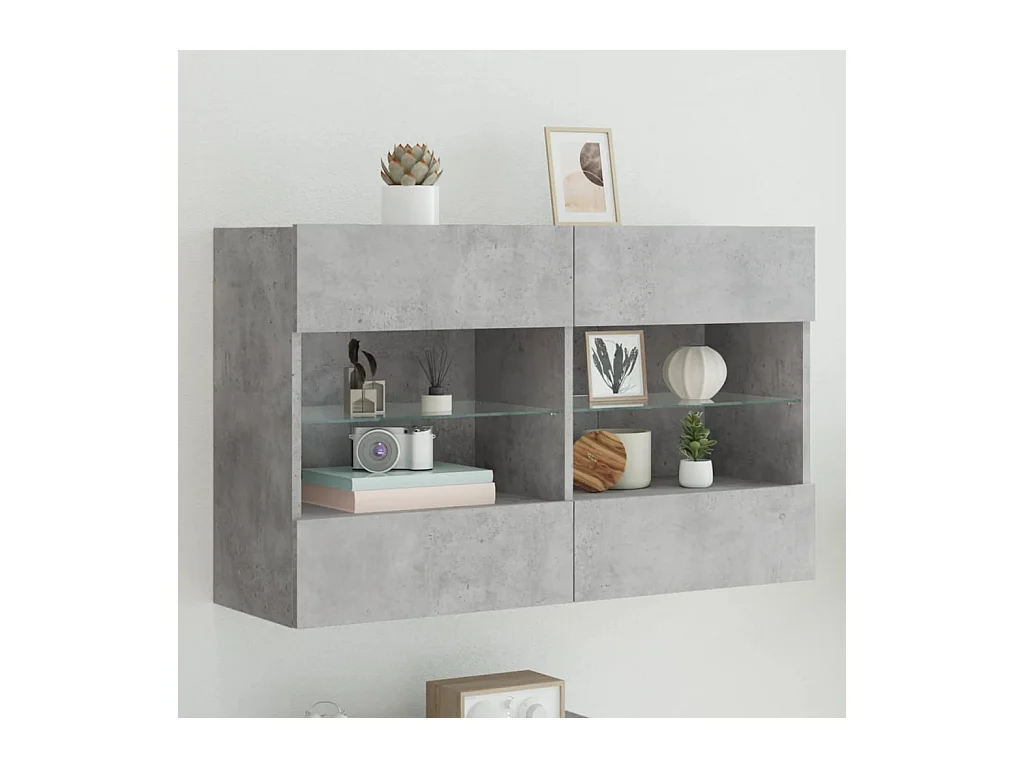 Mobile TV a Parete con Luci LED Grigio Cemento 98,5x30x60,5 cm