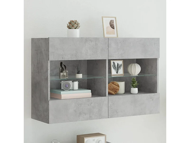 Mueble TV de pared con luces LED gris hormigón 98,5x30x60,5 cm