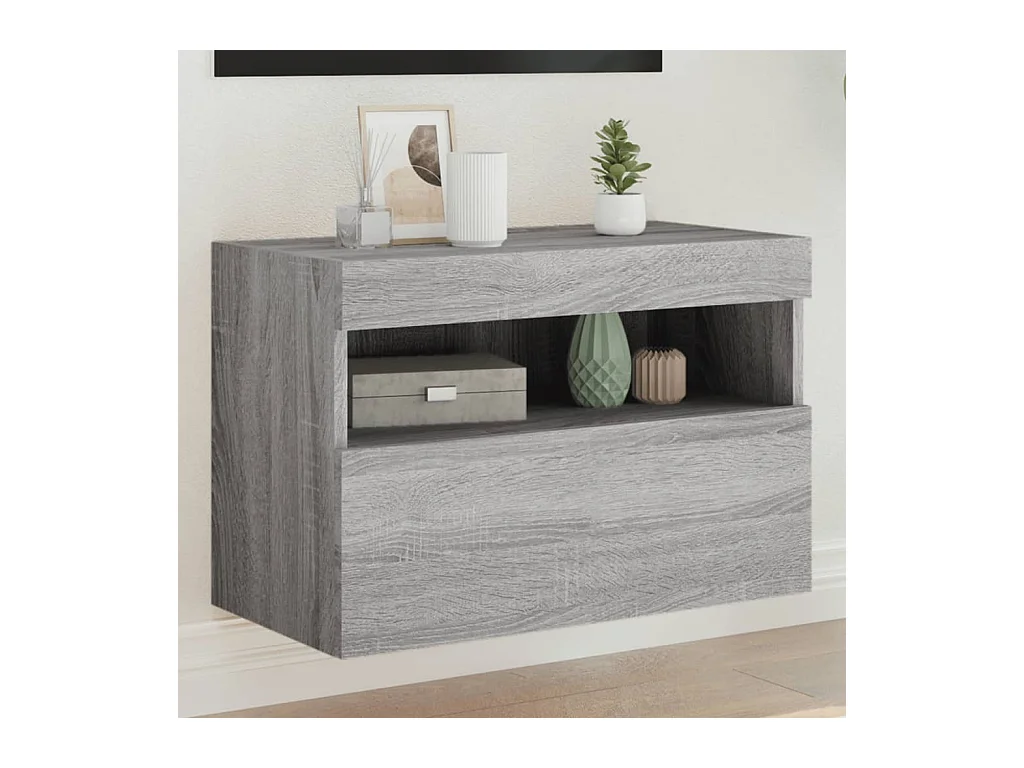 Mobile TV a Parete con Luci LED Grigio Sonoma 60x30x40 cm