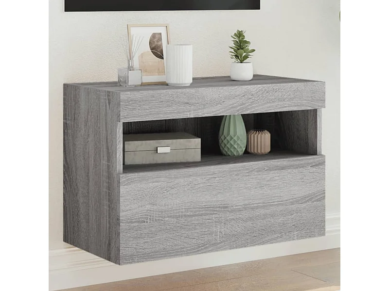 Mobile TV a Parete con Luci LED Grigio Sonoma 60x30x40 cm