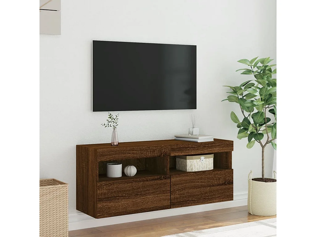 Móvel parede p/ TV c/ luzes LED 100x30x40 cm carvalho castanho