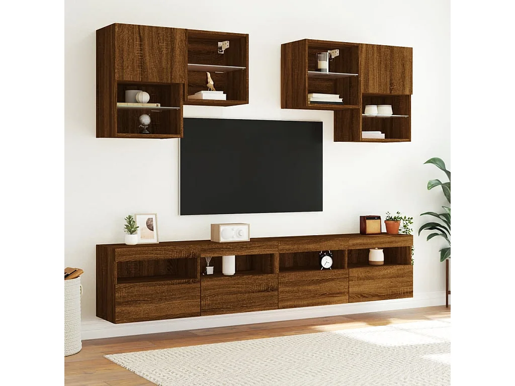 Móvel parede p/ TV c/ luzes LED 100x30x40 cm carvalho castanho
