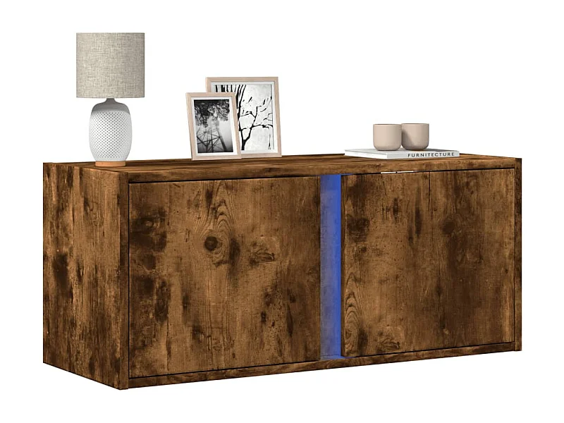 Mobile TV a Parete con Luci LED Rovere Fumo 80x31x35 cm