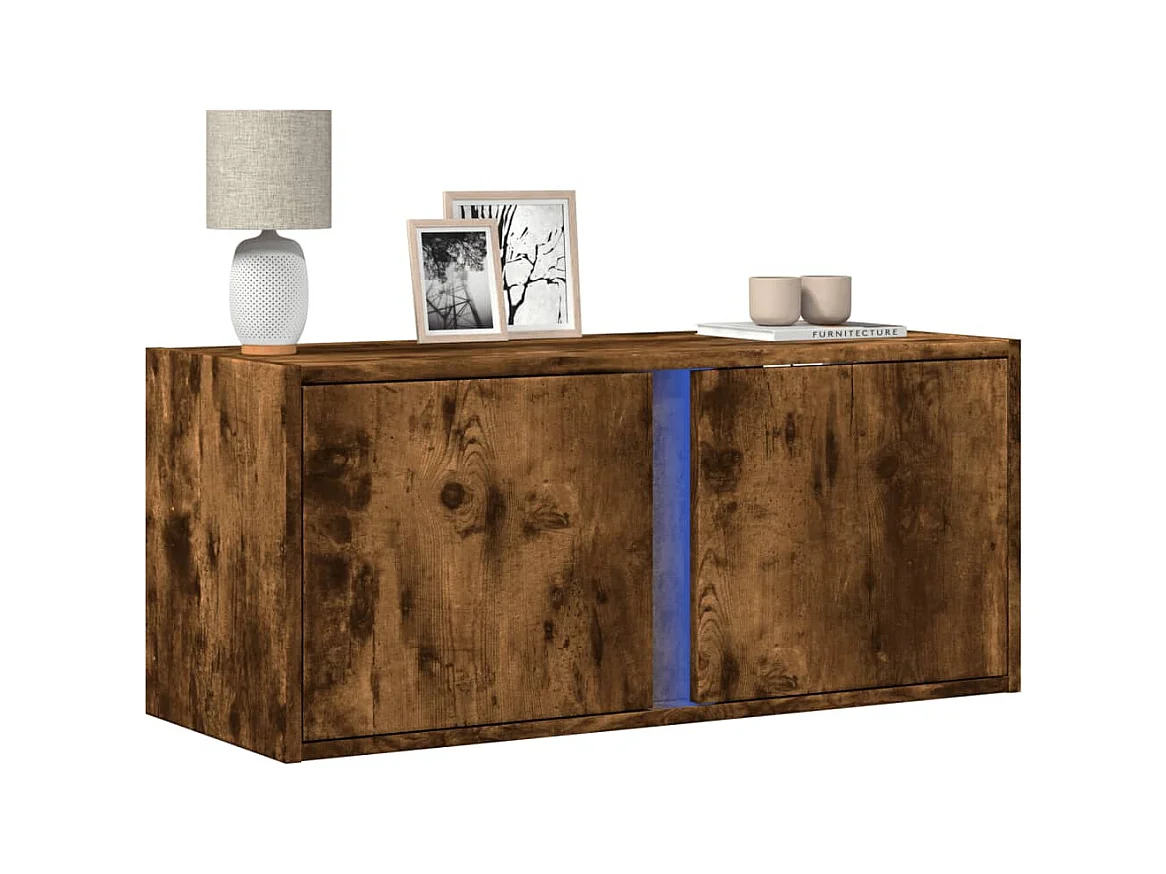 Mobile TV a Parete con Luci LED Rovere Fumo 80x31x35 cm