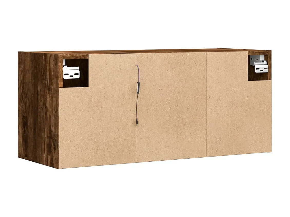 Meuble TV mural avec lumières LED chêne fumé 80x31x35 cm