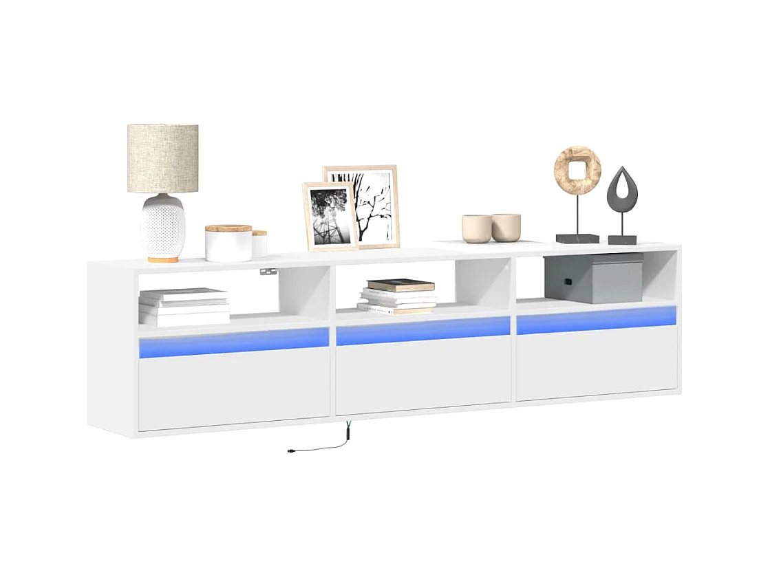 Meuble TV mural avec LED blanc 180x31x45 cm