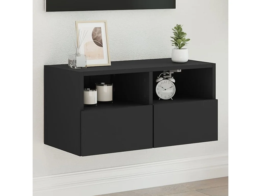Meuble TV mural noir 60x30x30 cm bois d'ingénierie